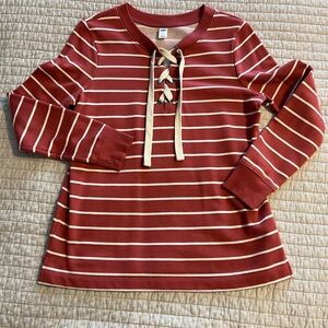 Old Navy Dark Pink and White Striped Womens Long Sleeve Tee